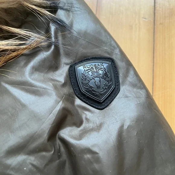 Rudsak Brown Down Puffer Coat Real Fur Trim Hooded Parka Jacket Womens Small - Picture 11 of 11